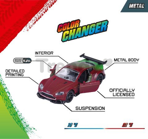 Autíčko s efektom zmeny farby Color Changers Majorette kovové 6 rôznych druhov dĺžka 7,5 cm