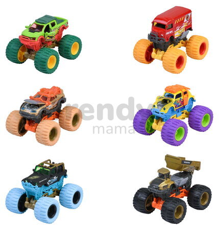 Autíčko Monster Rockerz Majorette 6 tipuri diferite cu roți din cauciuc; lungime 7,5 cm; 1:64