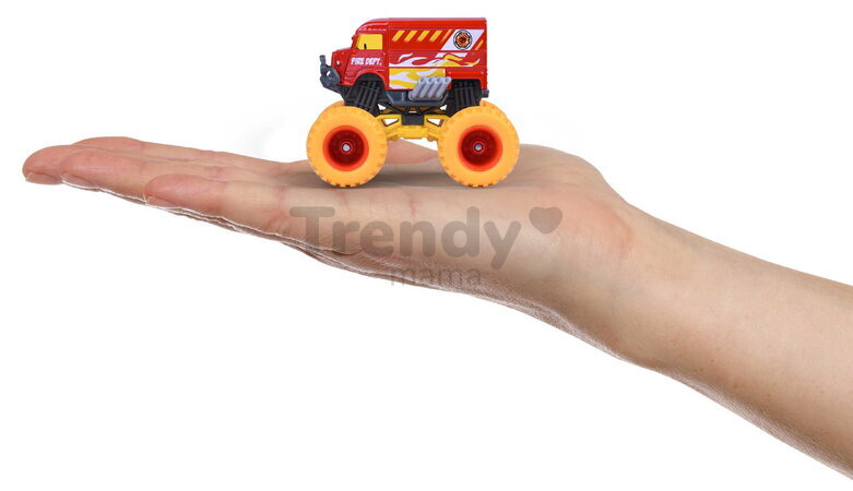 Autíčko Monster Rockerz Majorette 6 tipuri diferite cu roți din cauciuc; lungime 7,5 cm; 1:64