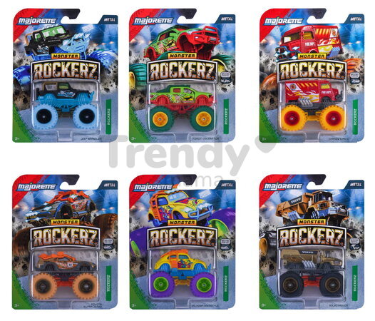 Autíčko Monster Rockerz Majorette 6 tipuri diferite cu roți din cauciuc; lungime 7,5 cm; 1:64
