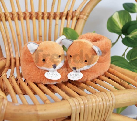Papučky pre bábätko Fox Booties Unicef Collection Doudou et Compagnie v darčekovom balení oranžové 0-6 mes