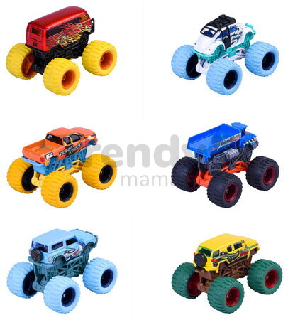 Autíčka Monster Rockerz Majorette 2 tipuri cu roți din cauciuc, lungime 7,5 cm, 1:64