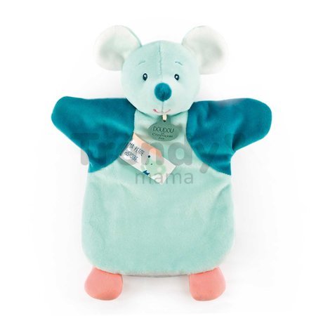Plyšová myška na bábkové divadlo Mouse Green Hand Puppet Doudou et Compagnie tyrkysová 25 cm od 0 mes