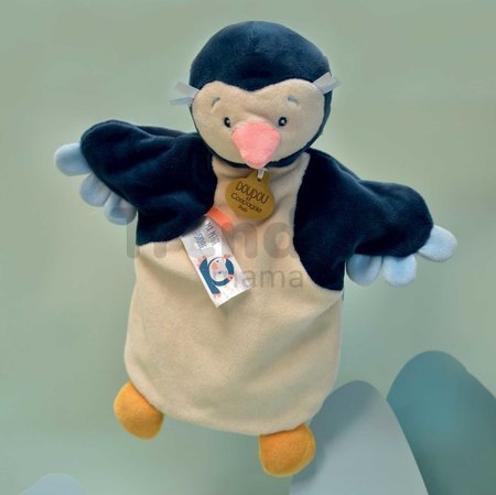 Plyšový tučniak na bábkové divadlo Penguin Hand Puppet Doudou et Compagnie modrý 25 cm od 0 mes
