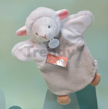Plyšová ovečka na bábkové divadlo Lamb Green Hand Puppet Doudou et Compagnie sivá 25 cm od 0 mes