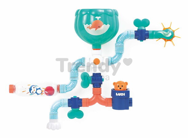 Vodný mlynček do vane Medvedík Water Circuit Ludi s potrubím 16 dielov od 18 mes LU40085