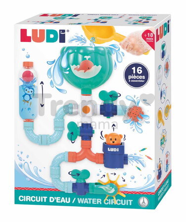 Vodný mlynček do vane Medvedík Water Circuit Ludi s potrubím 16 dielov od 18 mes LU40085