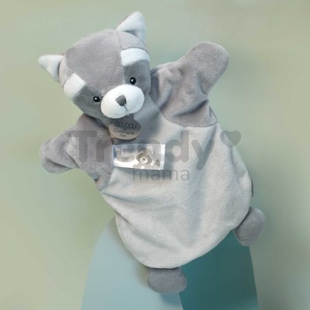 Plyšový medvedík čistotný na bábkové divadlo Raccoon Hand Puppet Doudou et Compagnie sivý 25 cm od 0 mes