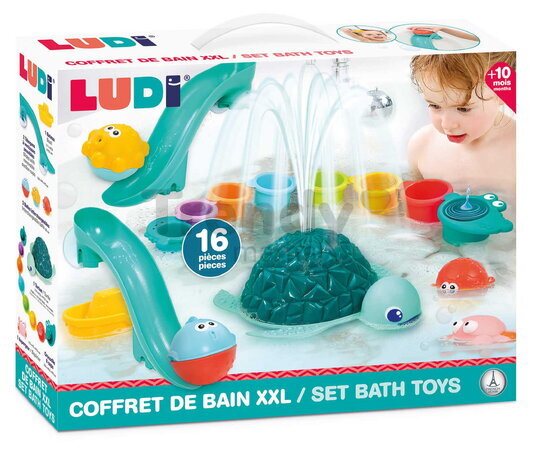 Veľká sada hračiek do vane Korytnačka Set Bath Toys Ludi s aktivitami 16 dielov od 10 mes LU40090
