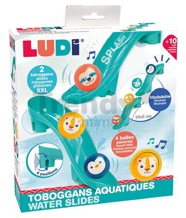 Hračka do vane Tobogán Water Slides Ludi modulárna 2 šmykľavky a 4 loptičky od 10 mes LU40093