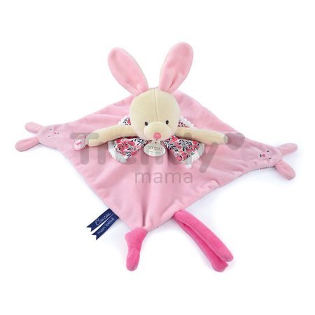 Plyšový zajačik na maznanie a bábkové divadlo Bunny Finger Puppet Doudou et Compagnie ružový 30 cm od 0 mes