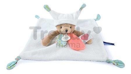 Plyšový medvedík na maznanie White Bear Flat Comforter Doudou et Compagnie s QR kódom na rozprávky biely 25 cm od 0 mes