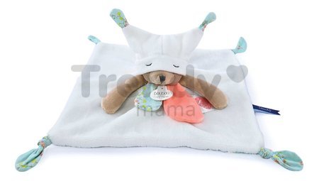 Plyšový medvedík na maznanie White Bear Flat Comforter Doudou et Compagnie s QR kódom na rozprávky biely 25 cm od 0 mes