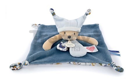 Plyšový medvedík na maznanie Bear Blue Flat Comforter Doudou et Compagnie s QR kódom na rozprávky modrý 25 cm od 0 mes