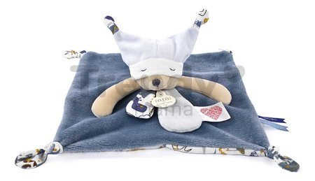 Plyšový medvedík na maznanie Bear Blue Flat Comforter Doudou et Compagnie s QR kódom na rozprávky modrý 25 cm od 0 mes