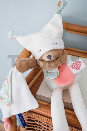 Plyšový medvedík s handričkou Plush Bear White Doudou et Compagnie s QR kódom na rozprávky biely 35 cm od 0 mes