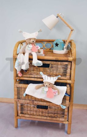 Plyšový medvedík s handričkou Plush Bear White Doudou et Compagnie s QR kódom na rozprávky biely 35 cm od 0 mes