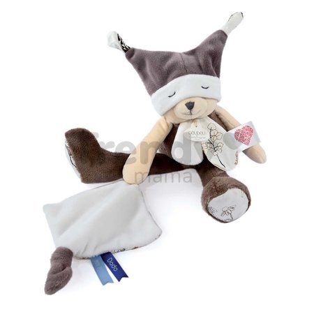 Plyšový medvedík s handričkou Plush Bear Taupe Doudou et Compagnie s QR kódom na rozprávky hnedý 35 cm od 0 mes