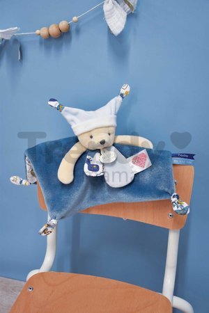 Plyšový medvedík s handričkou Plush Bear Blue Doudou et Compagnie s QR kódom na rozprávky modrý 35 cm od 0 mes