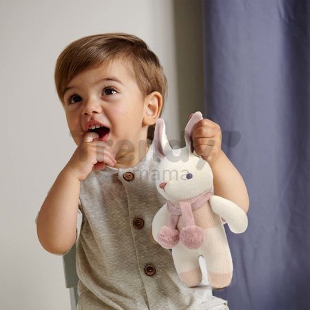 Bábika pletená zajačik Baby Threads Cream Bunny Rattle ThreadBear 22 cm krémová z jemnej mäkkej bavlny od 0 mes