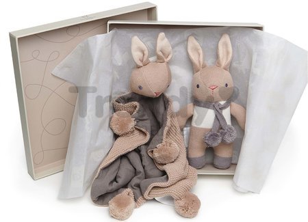 Bábiky pletené zajačiky Baby Threads Taupe Bunny Gift Set ThreadBear hnedé z jemnej mäkkej bavlny v darčekovom balení od 0 mes