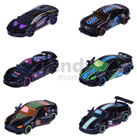 Autíčko Neon Racer Premium Majorette din metal, 6 tipuri diferite, cu piese care se deschid; lungime 7,5 cm; 1:64