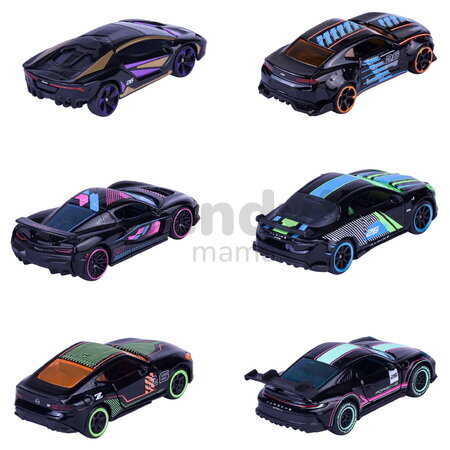 Autíčko Neon Racer Premium Majorette din metal, 6 tipuri diferite, cu piese care se deschid; lungime 7,5 cm; 1:64