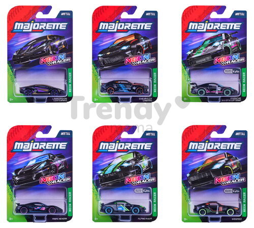 Autíčko Neon Racer Premium Majorette din metal, 6 tipuri diferite, cu piese care se deschid; lungime 7,5 cm; 1:64