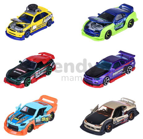 Mașinuță JDM Legends Deluxe Majorette metalice, 6 tipuri diferite, cu cutie de colecție; lungime 7,5 cm; 1:64
