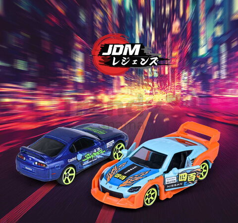 Mașinuță JDM Legends Deluxe Majorette metalice, 6 tipuri diferite, cu cutie de colecție; lungime 7,5 cm; 1:64