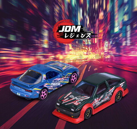 Mașinuță JDM Legends Deluxe Majorette metalice, 6 tipuri diferite, cu cutie de colecție; lungime 7,5 cm; 1:64