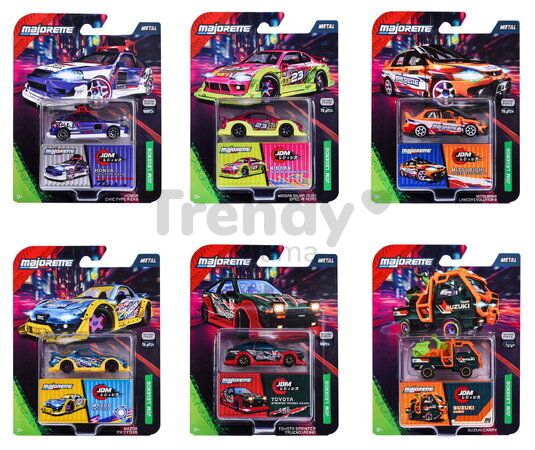 Mașinuță JDM Legends Deluxe Majorette metalice, 6 tipuri diferite, cu cutie de colecție; lungime 7,5 cm; 1:64