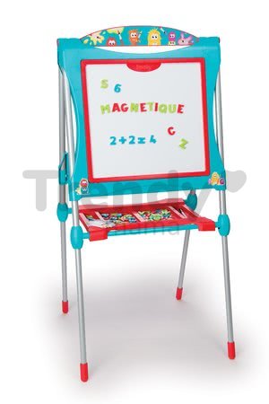 Školská magnetická tabuľa Smoby obojstranná s kovovou konštrukciou, poličkou a 59 doplnkami tyrkysovo-červená