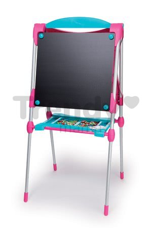 Školská tabuľa na hranie magnetická Smoby obojstranná, s poličkou a s kovovou konštrukciou s 59 doplnkami ružovo-modrá