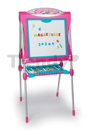 Školská tabuľa na hranie magnetická Smoby obojstranná, s poličkou a s kovovou konštrukciou s 59 doplnkami ružovo-modrá