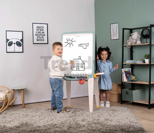 Tabuľa na kriedu a magnetky obojstranná Ultimate Easel Smoby s paletou na farby a úložným priestorom 13 doplnkov 125 cm výška