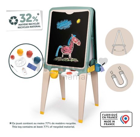 Tabuľa na kriedu a magnetky obojstranná Ultimate Easel Smoby s paletou na farby a úložným priestorom 13 doplnkov 125 cm výška