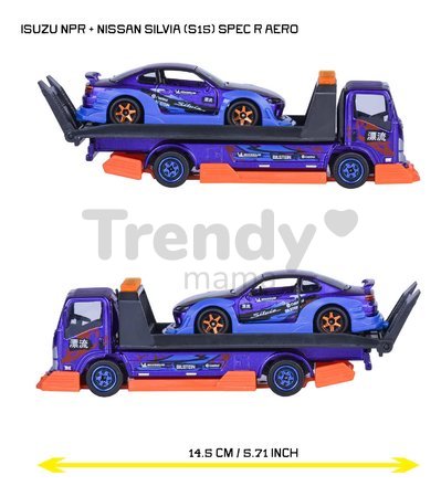 Transportér s autíčkom JDM Legends Majorette kovové s gumenými kolieskami 3 rôzne druhy