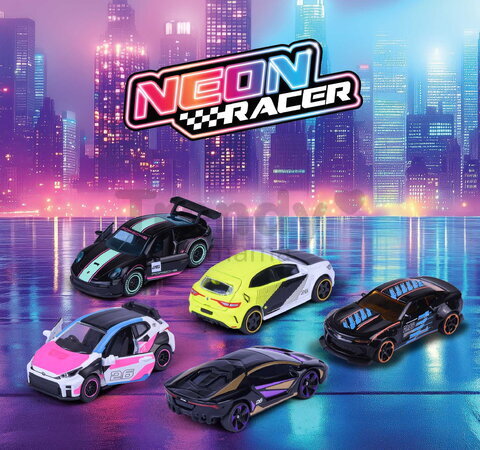 Autíčka Neon Racer 5 Giftpack Majorette set metalic de 5 tipuri, în ambalaj cadou, lungime 7,5 cm