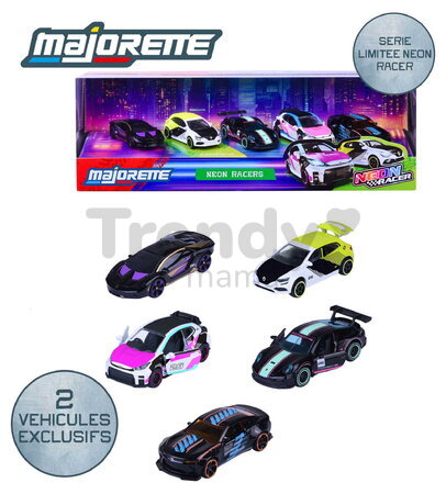 Autíčka Neon Racer 5 Giftpack Majorette set metalic de 5 tipuri, în ambalaj cadou, lungime 7,5 cm