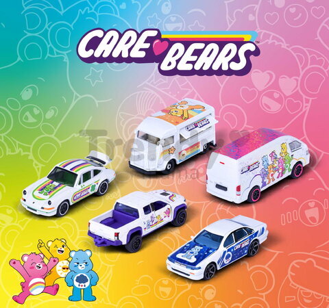 Autíčka Care Bears 5 Giftpack Majorette Set metalic cu 5 modele în ambalaj cadou, lungime 7,5 cm, 1:64