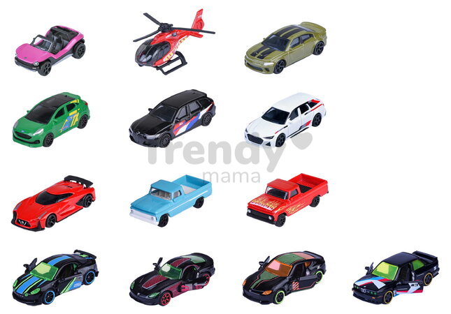 Autíčka Neon Racer Giftpack Majorette set metalic de 14 tipuri, în ambalaj cadou, lungime 7,5 cm, 1:64