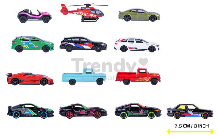 Autíčka Neon Racer Giftpack Majorette set metalic de 14 tipuri, în ambalaj cadou, lungime 7,5 cm, 1:64