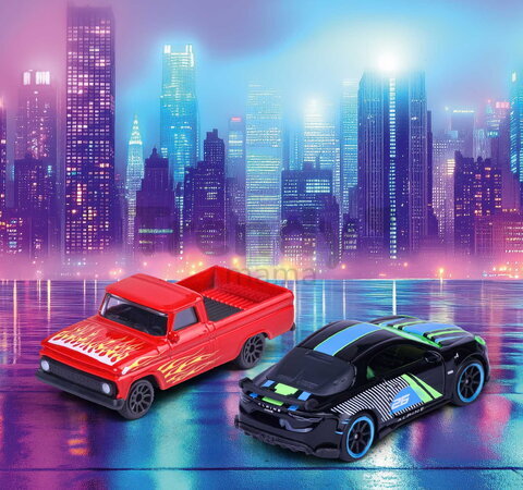 Autíčka Neon Racer Giftpack Majorette set metalic de 14 tipuri, în ambalaj cadou, lungime 7,5 cm, 1:64