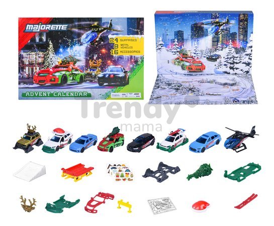 Adventný kalendár s autíčkami Advent Calendar Majorette 24 prekvapení so 16 doplnkami od 5 rokov