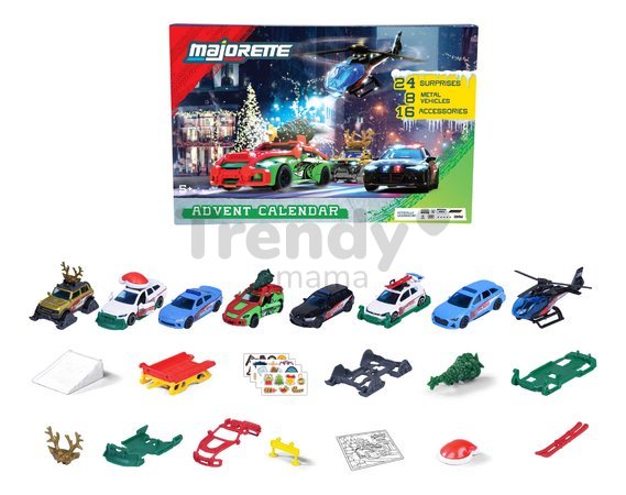 Adventný kalendár s autíčkami Advent Calendar Majorette 24 prekvapení so 16 doplnkami od 5 rokov