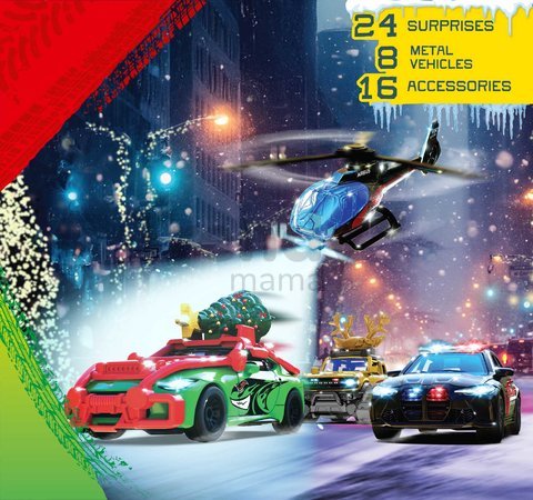 Adventný kalendár s autíčkami Advent Calendar Majorette 24 prekvapení so 16 doplnkami od 5 rokov