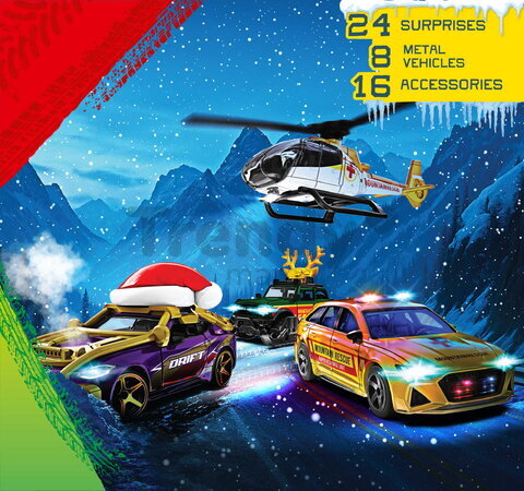 Calendar Advent cu mașinuțe Advent Calendar Mountain Rescue Majorette 8 modele și 16 accesorii
