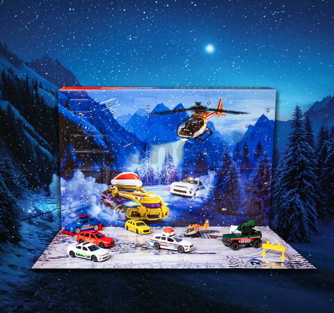 Calendar Advent cu mașinuțe Advent Calendar Mountain Rescue Majorette 8 modele și 16 accesorii