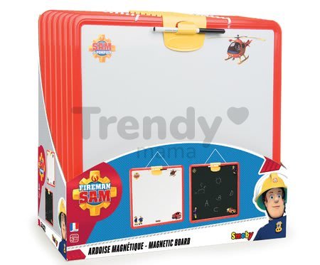 Školská tabuľa na hranie Požiarnik Sam Smoby magnetická, obojstranná na zavesenie s perom a 25 doplnkami